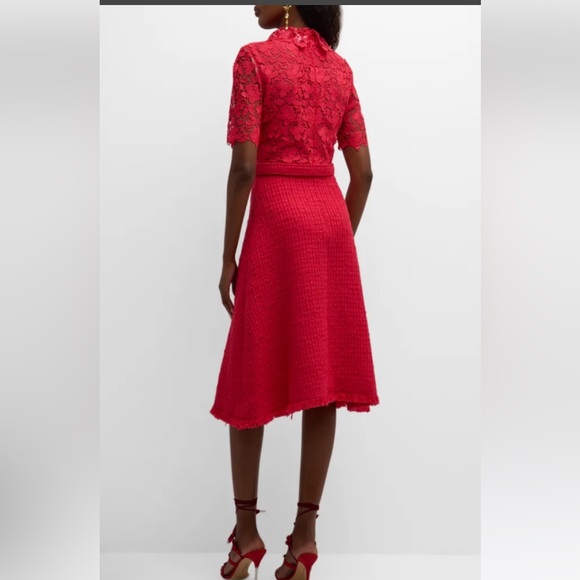 Oscar de la Renta NWT Short-Sleeve Gardenia Guipure And Tweed Midi Dress - Picture 9 of 13